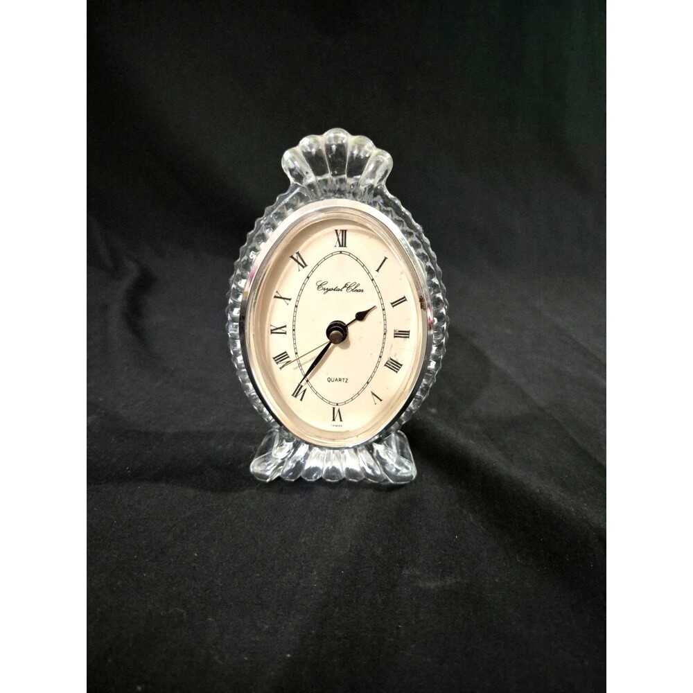 Crystal Clear Oval Clock - 24% Lead Crystal 5.5" Quartz Analog Battery Desk Time